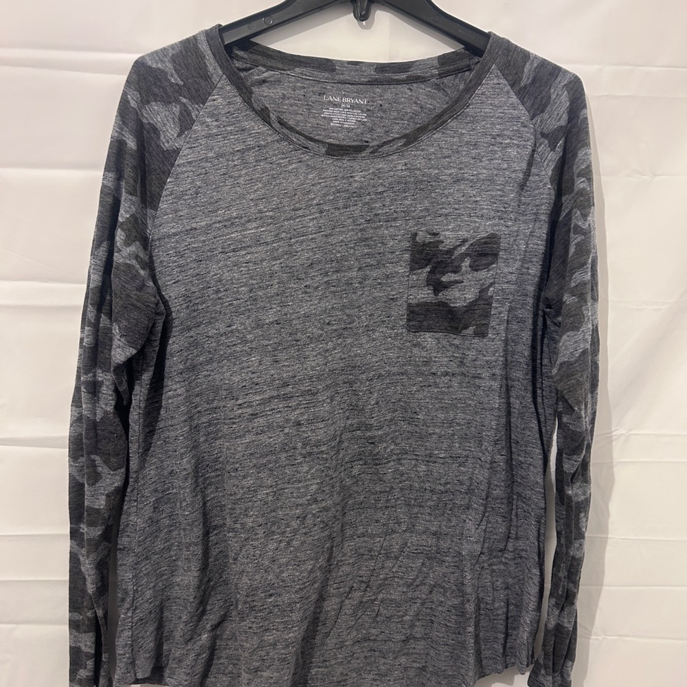 Lane Bryant Gray Raglan Long Sleeve with Camo Accents